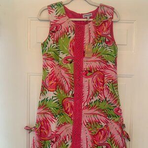 Buckhead Betties S Pink Flamingo Dress with side ties NWT